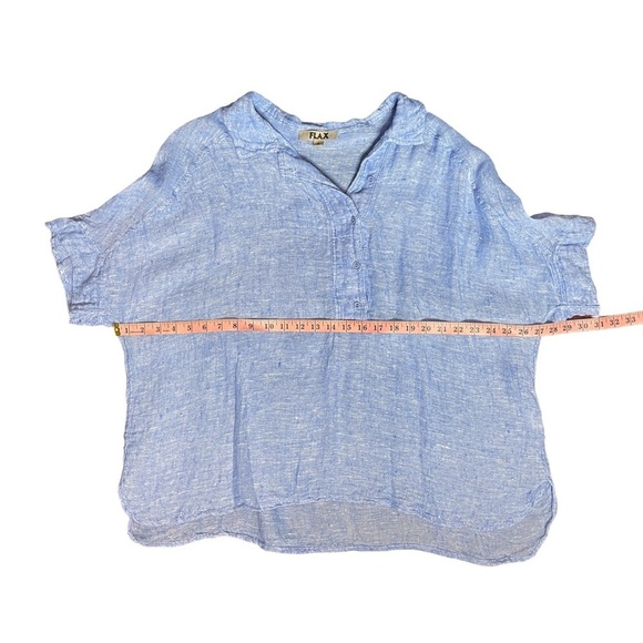 FLAX Blue 100% Linen Short Sleeve Tunic Top Women's Small - Picture 6 of 9